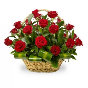 21 Red Roses in Basket