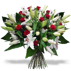 Lilies and Red Rose Bouquet